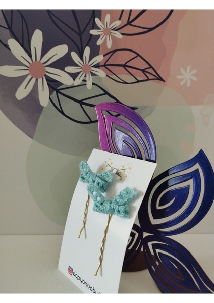 Örgü Fiyonk Tel Toka - Mavi - Organik & El Yapımı