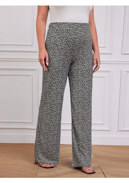 Kadın Çiçek Baskı Detaylı Yüksek Bel Pantolon fırsatları