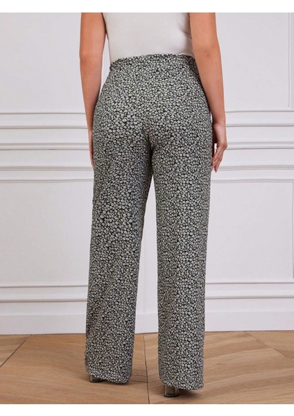 Kadın Çiçek Baskı Detaylı Yüksek Bel Pantolon indirimleri