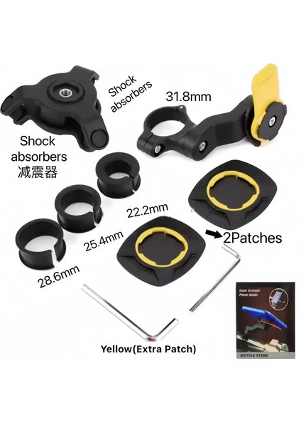 Motosiklet Bisiklet Telefon Tutucusu 360 ° Dönüşlü Kolay Çıkarılabilir Montaj Teslimat Navigasyonu Kendi Kilit Kiliti Taç Anti Anti-Phone Tutucu Renk: Sarı Set B (Yurt Dışından)