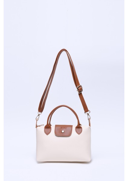 Krem - Taba SHK135 Suni Deri, Tek Bölmeli, Çift Askılı El, Kol ve Çapraz Omuz Çantası