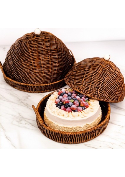 Wicker Serisi 2'li Kapaklı Hasır Örme Yuvarlak Saklama Kabı