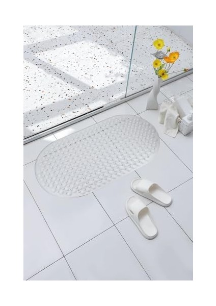 Mark Premium Serisi Banyo - Küvet Içi Kaydırmaz Vantuzlu Yuvarlak Desenli Oval Paspas 66,5 x 36,5 Cm, Koyu Beyaz fiyatları