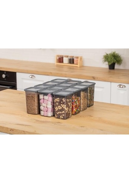 12'li 1300ML. Sızdırmaz Vakumlu Kapaklı Kare Erzak Saklama Kabı. 1300ML Kare Erzak Saklama Kabı Antrasit modelleri