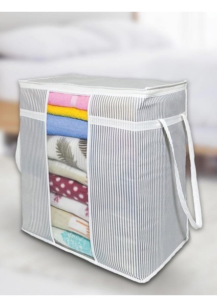 Giysi Yorgan Yastık Hurcu Saklama Çantası Gri Çizgili