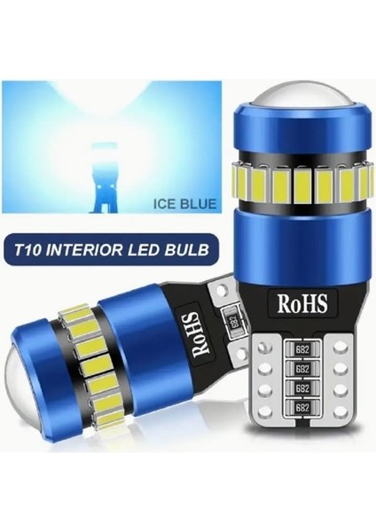 ( 2 x Adet ) 1 Takım Professıonal T10 LED Dipsiz Ampul 18+1 Ice Blue (Buz Mavi) 750LM 3030 Smd Lens Rohs LED