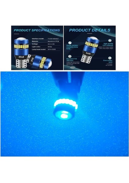 ( 2 x Adet ) 1 Takım Professıonal T10 LED Dipsiz Ampul 18+1 Ice Blue (Buz Mavi) 750LM 3030 Smd Lens Rohs LED fiyatları