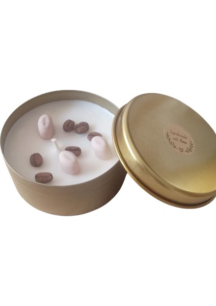 Kahve Kokulu Soya Mum - Çekirdek Detaylı Metal Kutuda - Çiftlerin Sıcak Anları Için - El Yapımı, Doğal, 30 Saat Yanış