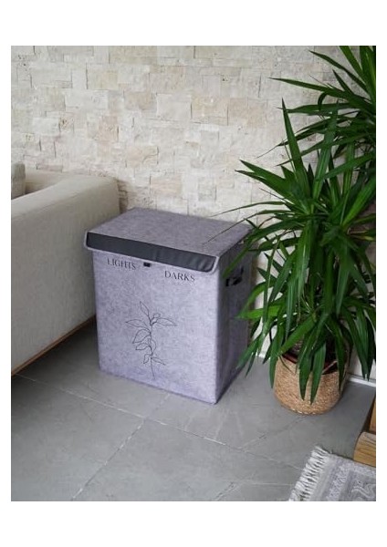 Kapısı Felted Deri Detaylı Lüks Keçe 2 Gözlü Çamaşır Sepeti (2 Gözlü) fiyatları