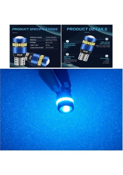 ( 2 x Adet ) 1 Takım Professıonal T10 LED Dipsiz Ampul 18+1 Ice Blue (Buz Mavi) 750LM 3030 Smd Lens Rohs LED modelleri