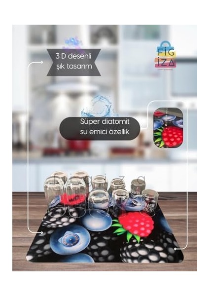 Bulaşık Kurutma Örtüsü Tezgah Üstü Bulaşık Mutfak Matı 3 D Desenli Süper Emici Bulaşıklık (45*35) modelleri