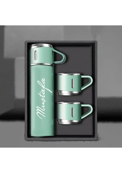 Kişiye Özel Termos 3'lü Set 500 Ml. ( Bardaklı ) Paslanmaz Çelik