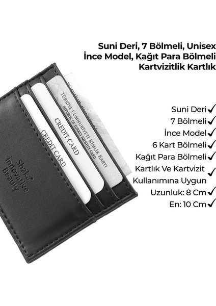 Siyah SHK68 Unisex Suni Deri Süper Ince Model Kağıt Para Bölmeli Kredi Kartı ve Kartvizitlik Kartlık Cüzdan