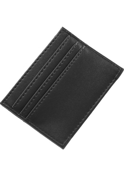 Siyah SHK68 Unisex Suni Deri Süper Ince Model Kağıt Para Bölmeli Kredi Kartı ve Kartvizitlik Kartlık Cüzdan