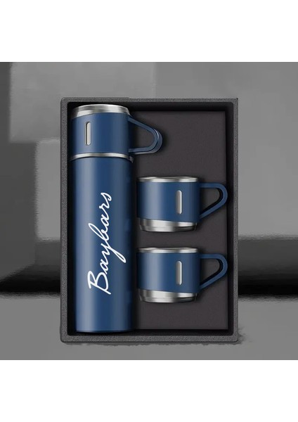 Kişiye Özel Termos 3'lü Set 500 Ml. ( Bardaklı ) Paslanmaz Çelik