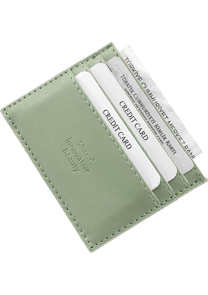 Mint Yeşil SHK68 Unisex Suni Deri Süper Ince Model Kağıt Para Bölmeli Kredi Kartı ve Kartvizitlik Kartlık Cüzdan