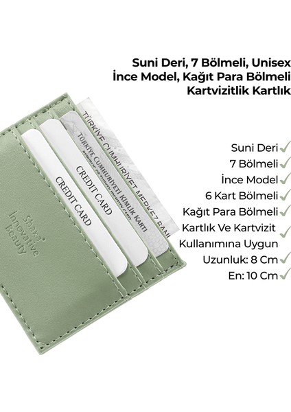 Mint Yeşil SHK68 Unisex Suni Deri Süper Ince Model Kağıt Para Bölmeli Kredi Kartı ve Kartvizitlik Kartlık Cüzdan