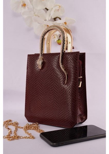 143 Piton Yılan Sap Portföy Çanta Modern Tasarım ve Fonksiyonellik ile Kadınlar için