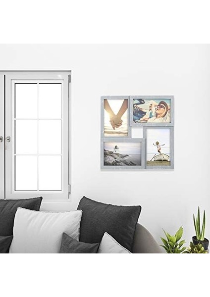 Uluslararası Tasarımlar Yapboz Duvar Kolajları Berkshire Gri Yıkama Boyutlu Duvar Kolajı Resim Çerçevesi, 4 Seçenek, 4-4x6, Gri modelleri