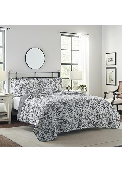 Ashley Home Collection Çift Taraflı Nevresim Takımı, Uygun Yastık Kılıflı, Her Mevsim Için Hafif Ev Dekorasyonu, Ikiz, Amberley Siyah/beyaz fiyatları