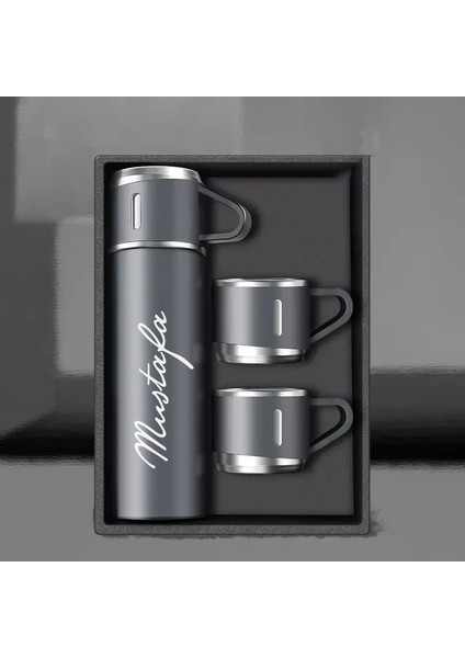 Kişiye Özel Termos 3'lü Set 500 Ml. ( Bardaklı ) Paslanmaz Çelik