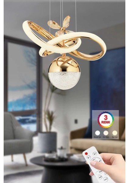 Istanbul Avize Begonvil Gold Kumandalı 3 Renkli Ledli Modern Lüx LED Avize