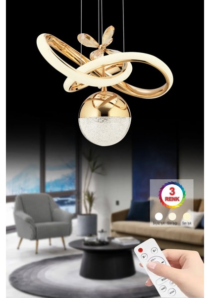 Istanbul Avize Begonvil Gold Kumandalı 3 Renkli Ledli Modern Lüx LED Avize modelleri