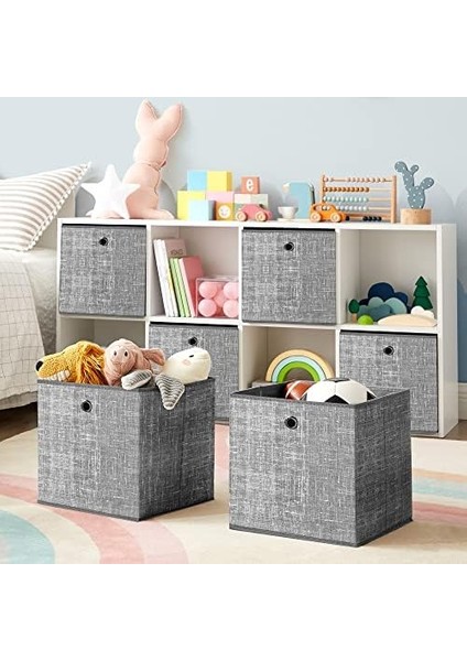 Saklama Kutusu, 6'lı Set, Dokunmamış Kumaştan Yapılmış Saplı Düzenleme Kutuları, Katlanır Kutu, Giysi Saklama, Benekli Gri modelleri