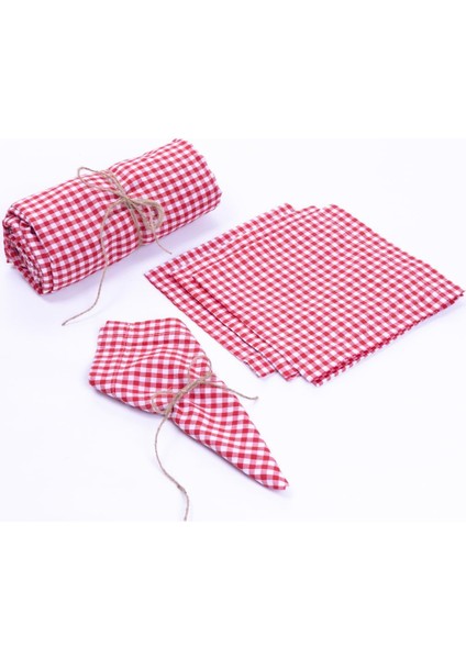 Pötikareli Masa Örtüsü, Peçete Piknik Seti 5 Parça, Kırmızı