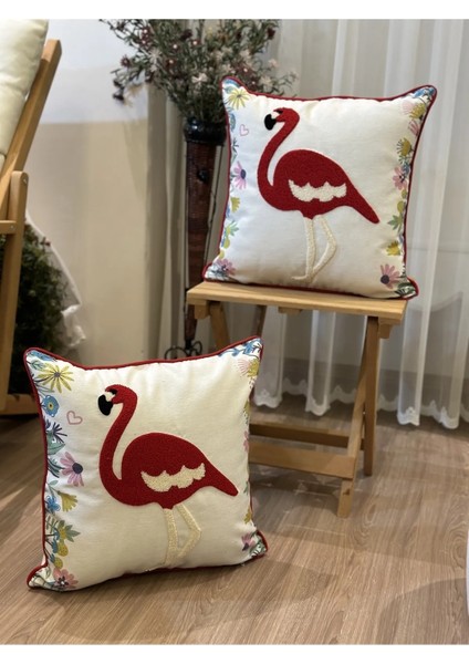 2'li Biyeli Kuğulu Dekoratif Punch Işlemlei Nakışlı Kırlent Kılıfı modelleri