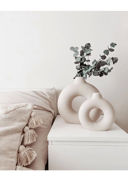 Bohem Halka Vazo Seti, Dekoratif ve Şık, Büyük ve Küçük Boy, Beyaz Renk fiyatları