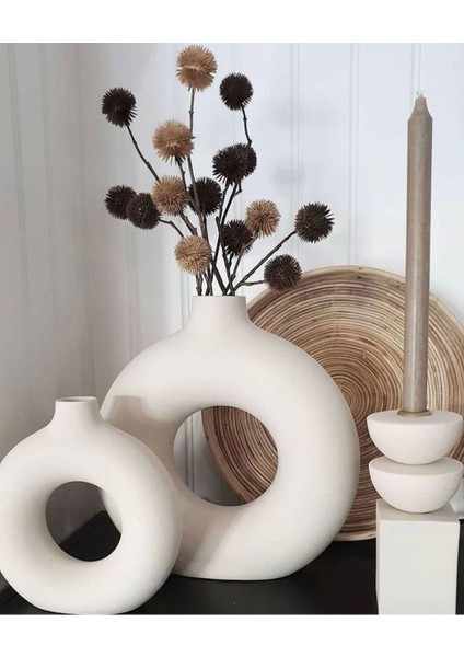Bohem Halka Vazo Seti, Dekoratif ve Şık, Büyük ve Küçük Boy, Beyaz Renk modelleri