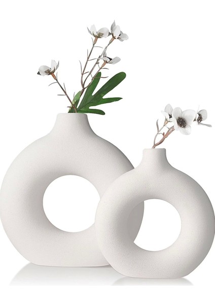 Bohem Halka Vazo Seti, Dekoratif ve Şık, Büyük ve Küçük Boy, Beyaz Renk fırsatları