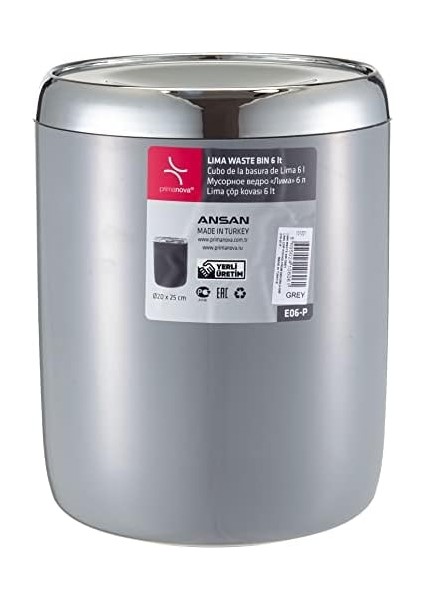 M-E06-07-P Lima Çöp Kovası, Krom Dekorlu, Gri fiyatları