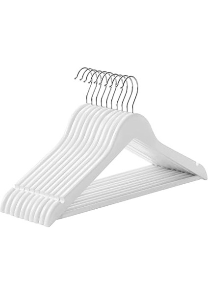 Ahşap Elbise Askıları, 10'lu Set, Masif Ahşaptan Elbise Askıları, Ceket Askıları, Omuz Bölgesinde Çentikler, Kaymaz, Ceketler, Gömlekler, 360° Döndürülebilen Kancalar Için, Beyaz CRW03W10 modelleri