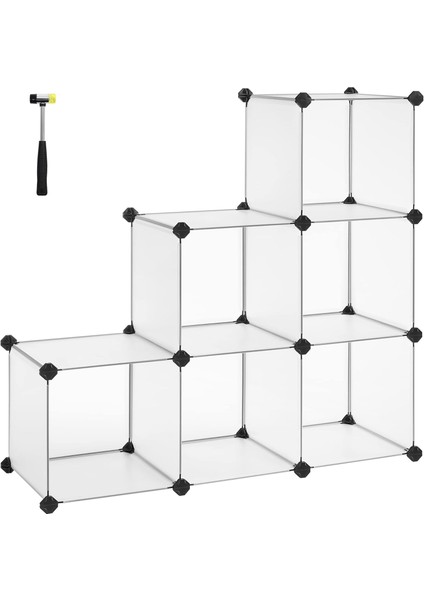 Takılabilir Raf, Plastik Raf, Dıy Küp Raf, Basamaklı Raf, Raf Sistemi, 6 Bölme, Oyuncaklar, Ayakkabılar, Kitaplar, Oturma Odası, Çocuk Odası, Yatak Odası, 93 x 31 x 93 Cm, Beyaz LPC111S