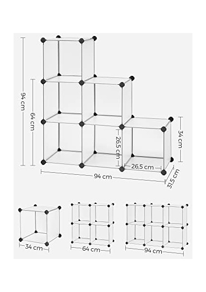 Takılabilir Raf, Plastik Raf, Dıy Küp Raf, Basamaklı Raf, Raf Sistemi, 6 Bölme, Oyuncaklar, Ayakkabılar, Kitaplar, Oturma Odası, Çocuk Odası, Yatak Odası, 93 x 31 x 93 Cm, Beyaz LPC111S fiyatları