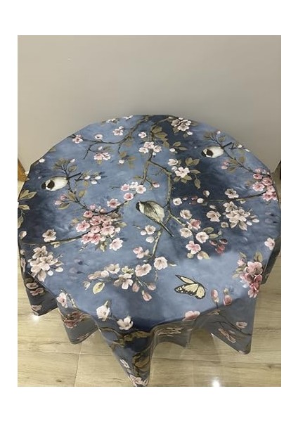 ve Kelebek Desenli Yuvarlak Masa Örtüsü, Mavi Zemin, 140 cm fiyatları