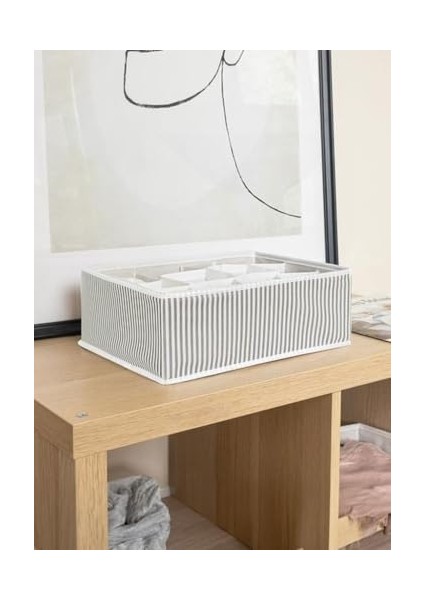 Çekmece Düzenleyici, 12 Bölmeli, 31X25X12 Cm, Gri Çizgili, Katlanabilir Dolap Içi Organizer fiyatları