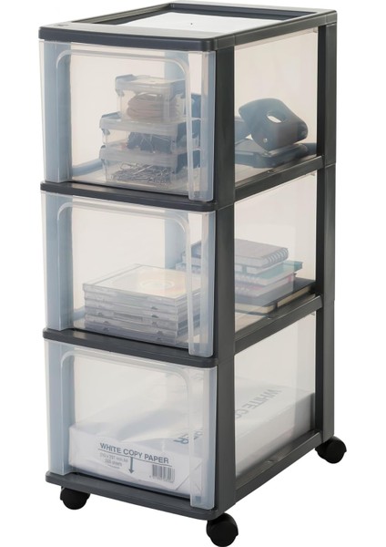 Ohyama, Plastik Çekmece Kutusu, 3 Derin Çekmeceli, Siyah, Easy-Pull Sistemi, A4, A5 ve A6 Formatında, Çalışma Masası Düzenleyici, Ofis, Okul, Kırtasiye Malzemeleri Için, Bpa Içermez, Çekmeceli