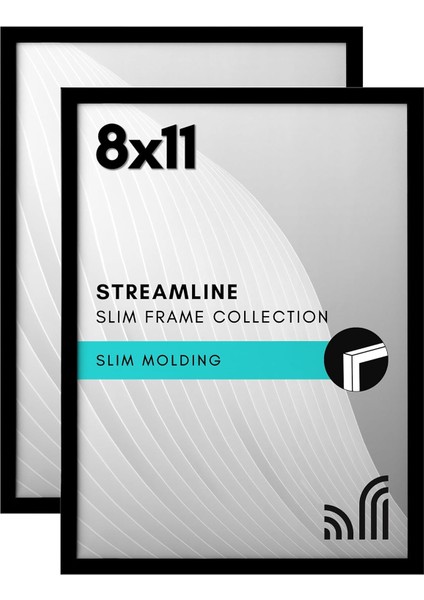 Siyah 8X11 Resim Çerçevesi - 2'li Set - Kırılmaya Dayanıklı Camlı Ince Kenarlıklı Fotoğraf Çerçevesi, Asma Donanımı ve Duvar Veya Masa Üstü Için Yatay Veya Dikey Ekran Için Dahili Şövale