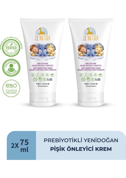 Prebiyotikli ve Organik doğan Bebek Pişik Kremi – 2 x 75 ml , Doğal Koruma, Hızlı Onarım