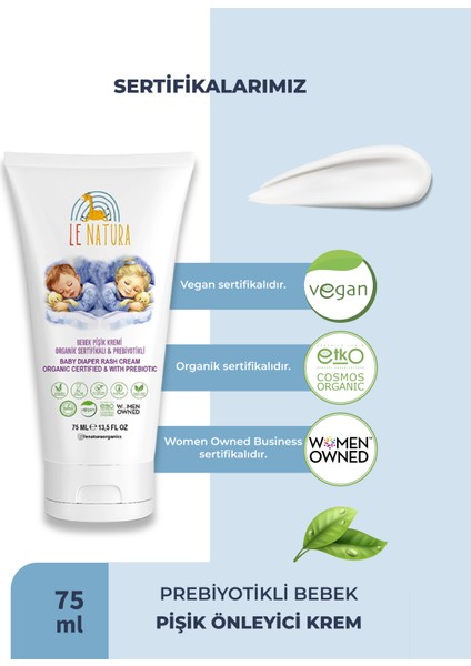Prebiyotikli ve Organik doğan Bebek Pişik Kremi – 2 x 75 ml , Doğal Koruma, Hızlı Onarım fırsatları