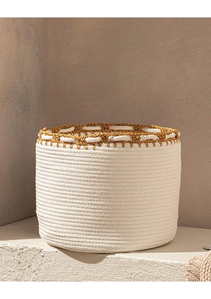 Home Lace Örgü Sepet 25X25X20,5 cm Ekru