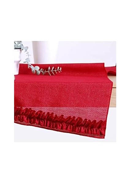 Simli Keten Runner Kırmızı Fırfırlı 45X150 fiyatları