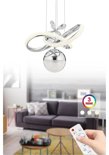 Istanbul Avize Begonvil Gümüş Kumandalı 3 Renkli Ledli Modern Taşlı LED Avize fiyatları