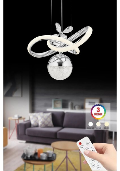 Istanbul Avize Begonvil Gümüş Kumandalı 3 Renkli Ledli Modern Taşlı LED Avize fırsatları