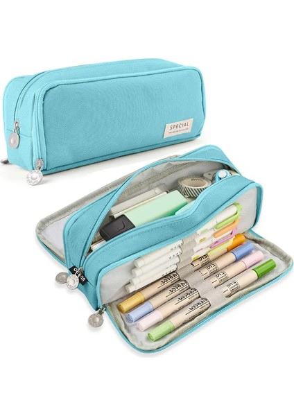 Büyük Kapasiteli Kalem Kılıfı 3 Bölme Torbası Kalem Saklama Torbası Çift Taraflı Açılış Öğrenci Kırtasiye Organizatör Okul Malzemeleri Renk: Mavi (Yurt Dışından)