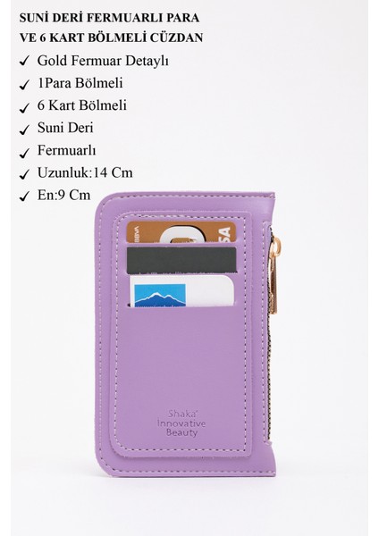 Lila SHK101 Suni Deri 6 Kartlık ve Fermuarlı Para Bölmeli Kartlık Cüzdan fırsatları