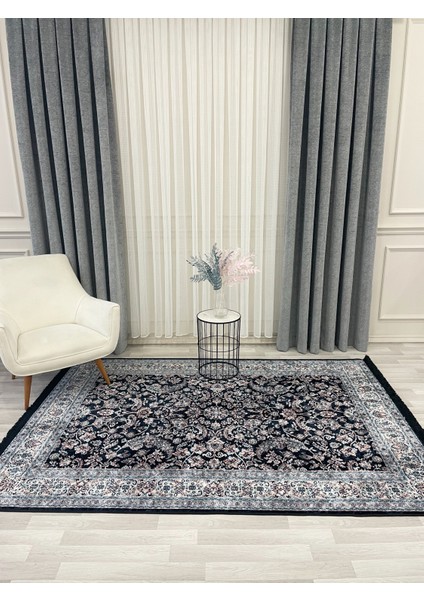 Lacivert Geleneksel Motifli Saçaklı Klasik Kaymaz Taban Halı modelleri